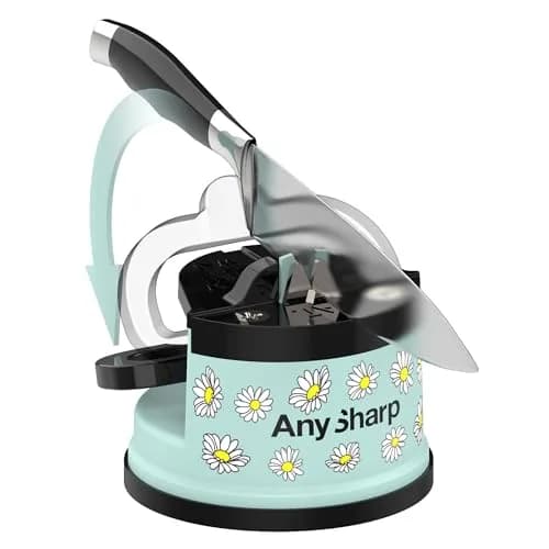 AnySharp Editions Knife Sharpener Daisy | Hands-Free Suction Base, 20-Degree Angle, Tungsten Carbide Edges thumbnail 2