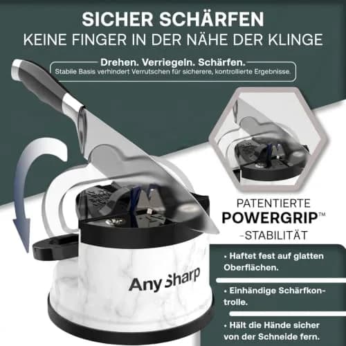 AnySharp Editions Knife Sharpener White Marble | Easy Use Hands-Free with PowerGrip Suction thumbnail 2