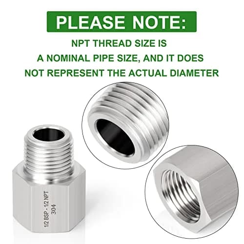 TAISHER Forging 304 Stainless Steel Fitting 1/2" NPT x G BSP Thread | Heavy Duty Pipe Adapter thumbnail 5