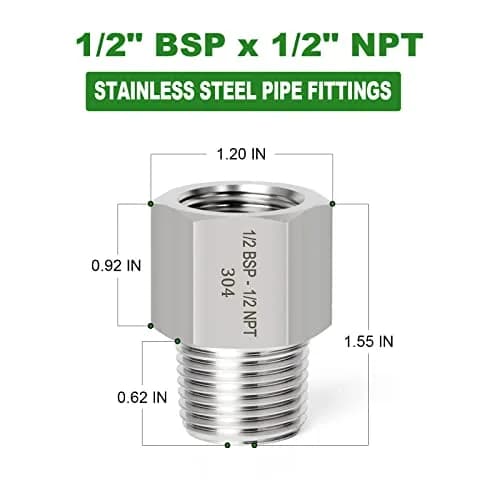 TAISHER Forging 304 Stainless Steel Fitting 1/2" NPT x G BSP Thread | Heavy Duty Pipe Adapter thumbnail 3
