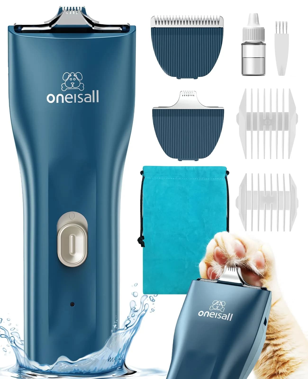 oneisall Pet Clippers for Cat Matted Hair, Quiet Pet Shaver with Storage Bag, 90-Min Runtime — Green / Standard+Mini