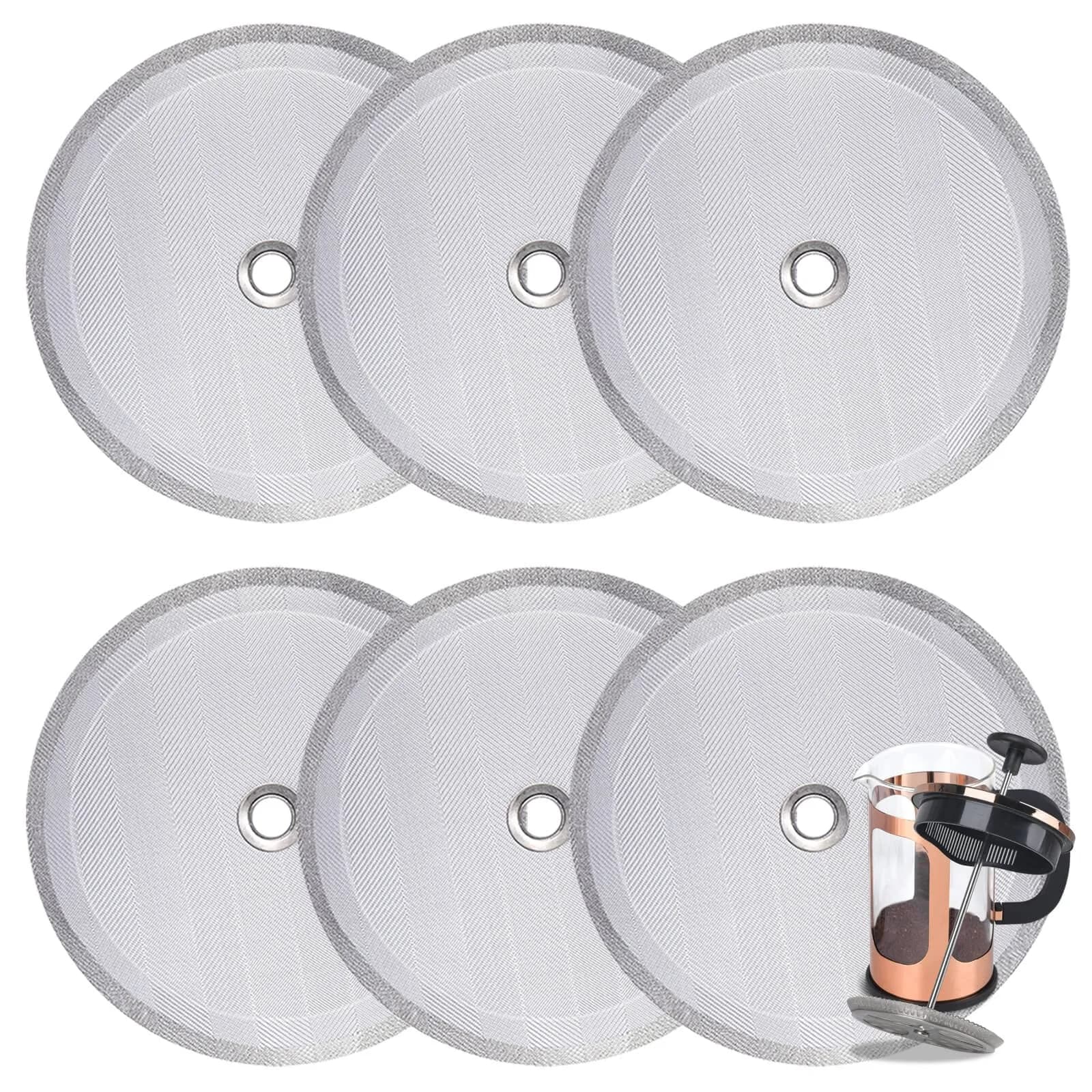 Attsky French Press Filter Replacement, 4 Pack, 4 Inch Stainless Steel Mesh | High Filtration & Reusable — Silver