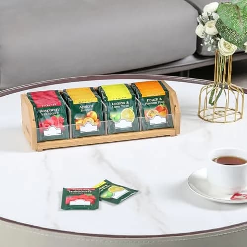 TIOPGHAD Small Bamboo Tea Bag Organizer 1 Tier Natural | Compact & High Capacity thumbnail 6