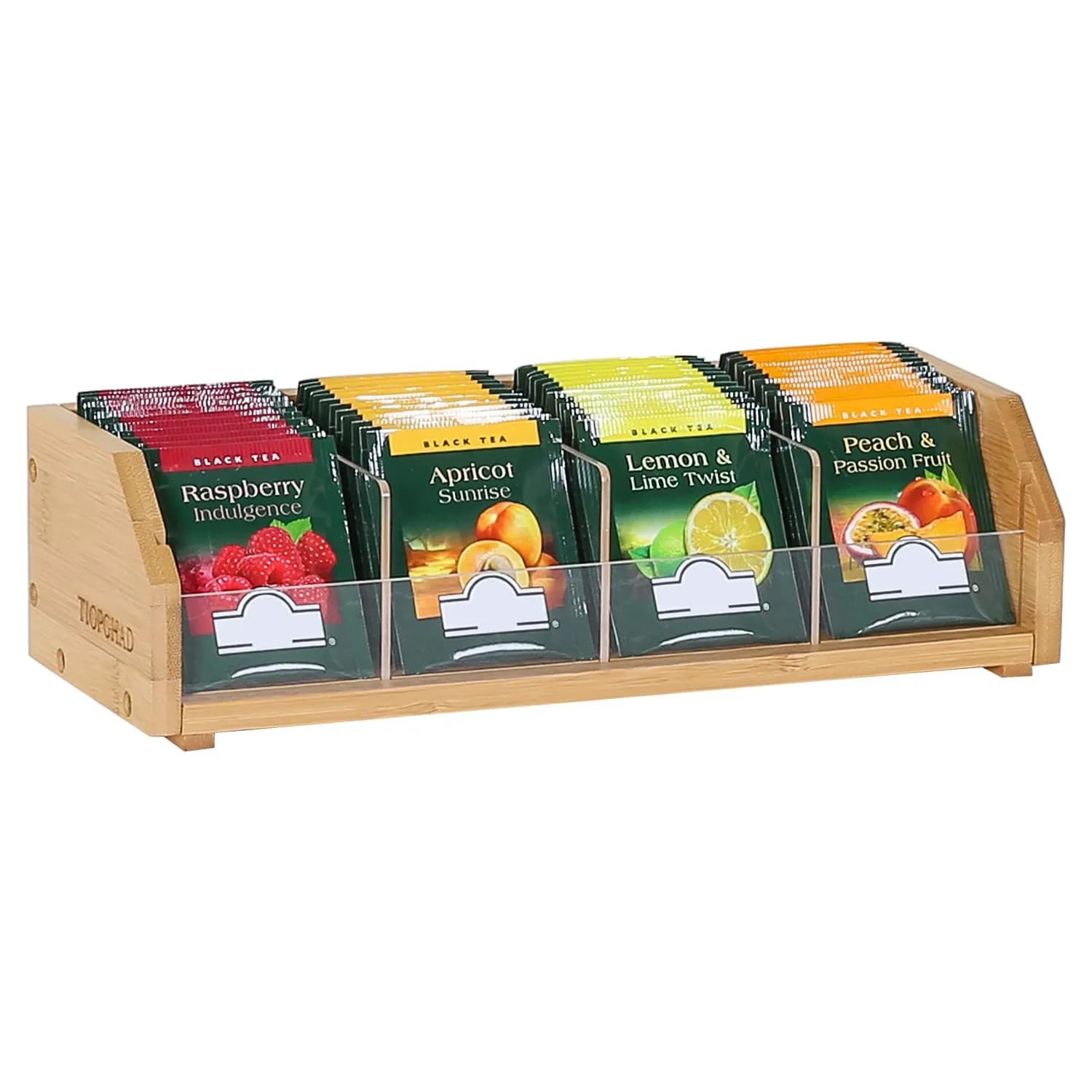 TIOPGHAD 3-Layer Stackable Bamboo Tea Bag Organizer Storage Holder, Natural | Space-Saving & Adjustable — Natural / 1 Tier