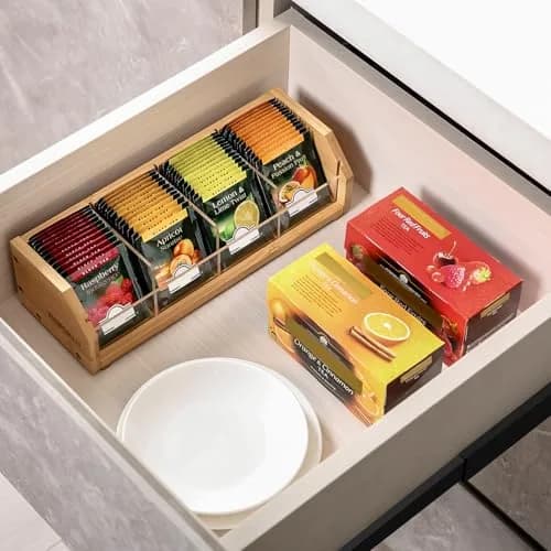 TIOPGHAD Small Bamboo Tea Bag Organizer 1 Tier Natural | Compact & High Capacity thumbnail 2
