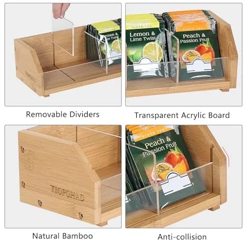 TIOPGHAD Small Bamboo Tea Bag Organizer 1 Tier Natural | Compact & High Capacity thumbnail 3