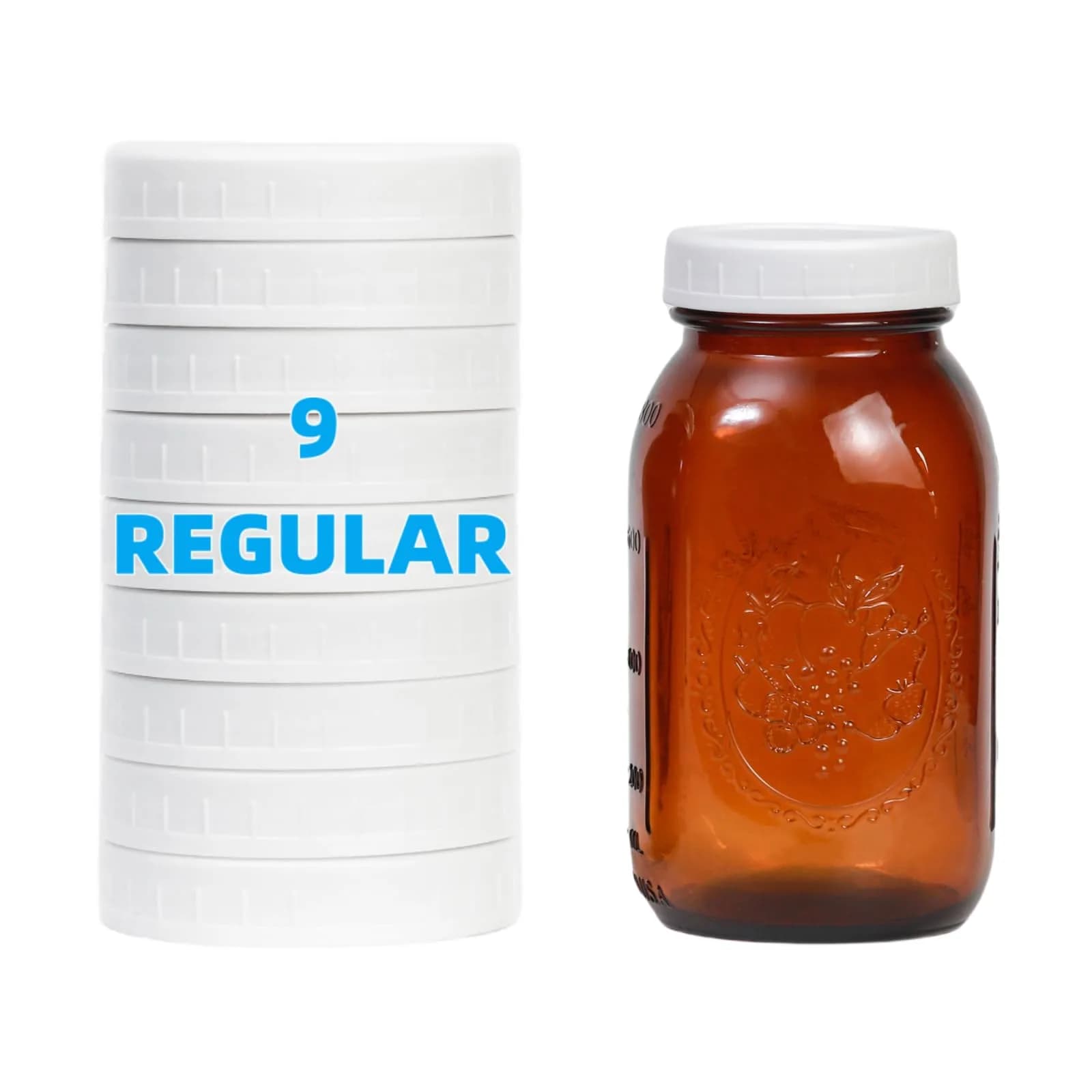 Bedgeta White Wide Mouth Mason Jar Lids (9-Pack, 86mm) | Food-Grade Plastic Storage Caps for Ball & Kerr Jars — 9 regular mouth