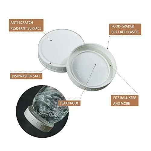Bedgeta White Regular Mouth Mason Jar Lids (9-Pack, 70mm) | Leak-Proof Storage Caps for Ball & Kerr Jars thumbnail 2