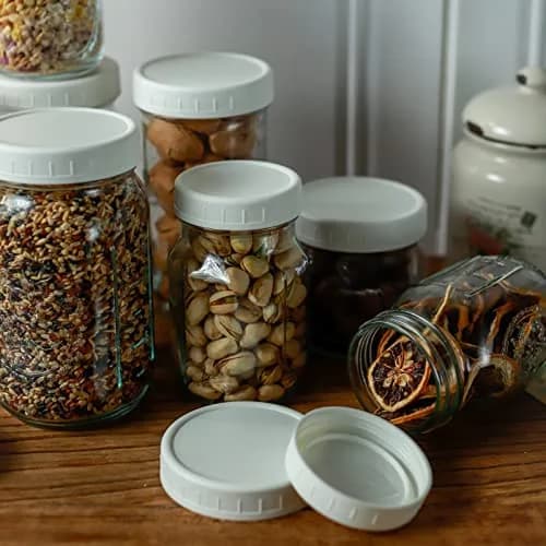 Bedgeta White Wide Mouth Mason Jar Lids (9-Pack, 86mm) | Food-Grade Plastic Storage Caps for Ball & Kerr Jars thumbnail 5
