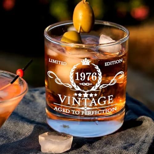AOZITA 50th Birthday Whiskey Glass Set - 11oz Classic Old Fashioned Glass with Wooden Box & Whiskey Stones thumbnail 6
