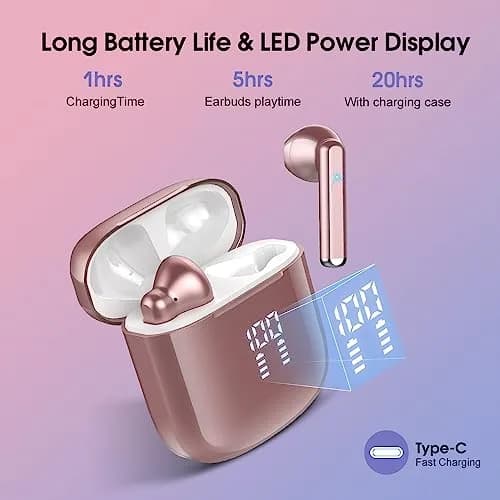 OYIB Wireless Earbuds Bluetooth 5.3, ENC Mic, 25H Playtime, IPX7 Waterproof, Rose Gold | HD Stereo Sound thumbnail 5