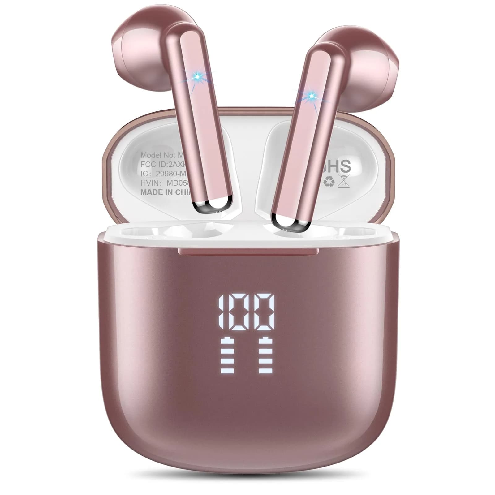 OYIB Wireless Earbuds Bluetooth 5.3, Clear Call ENC Mic Headphones Deep Blue | 13mm Dynamic Drivers — Rose Gold
