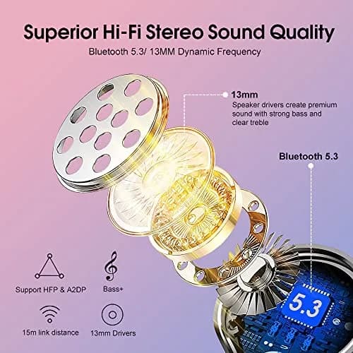 OYIB Wireless Earbuds Bluetooth 5.3, ENC Mic, 25H Playtime, IPX7 Waterproof, Rose Gold | HD Stereo Sound thumbnail 3