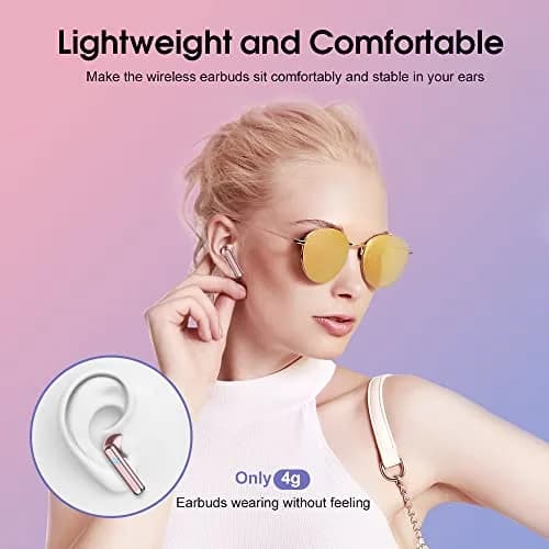 OYIB Wireless Earbuds Bluetooth 5.3, ENC Mic, 25H Playtime, IPX7 Waterproof, Rose Gold | HD Stereo Sound thumbnail 4