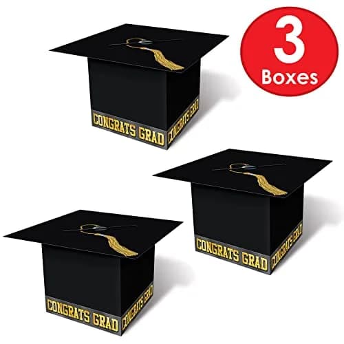 Beistle 3 Piece Black Grad Cap Gift Card Boxes | Graduation Party Supplies thumbnail 4
