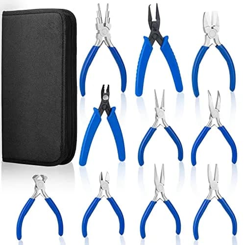 Shynek Jewelry Pliers, Set of 10 Professional Jewelry Making Pliers Tools for Craft, Wire Wrapping | Heavy Duty Steel, 5 Inch, Blue Handles thumbnail 1