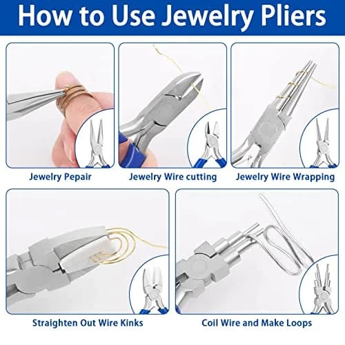 Shynek Jewelry Pliers, Set of 10 Professional Jewelry Making Pliers Tools for Craft, Wire Wrapping | Heavy Duty Steel, 5 Inch, Blue Handles thumbnail 5