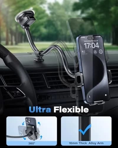 1Zero Solid Car Truck Phone Mount Holder Black with 14" Gooseneck Long Arm | 360° Rotation & Strong Suction thumbnail 4