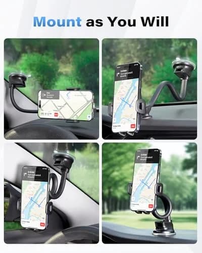 1Zero Solid Car Truck Phone Mount Holder Black with 14" Gooseneck Long Arm | 360° Rotation & Strong Suction thumbnail 5