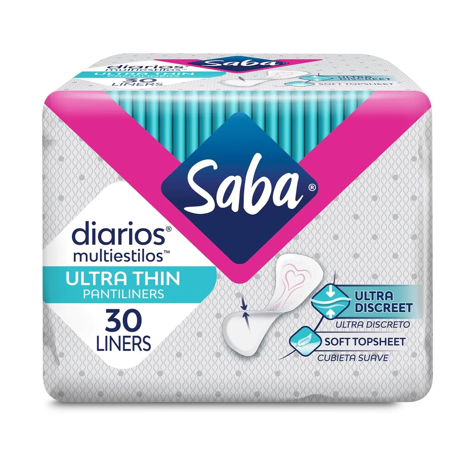Saba Diarios Ultra Thin Multishape Panty Liners 8-Pack | Discreet, Light Moisture Protection