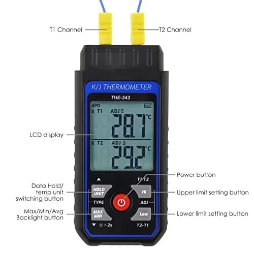 DANOPLUS K Type Thermocouple Thermometer -200~1372℃ (2501℉) | Dual Channel HVAC Temperature Meter Gauge thumbnail 6