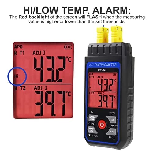 DANOPLUS K Type Thermocouple Thermometer -200~1372℃ (2501℉) | Dual Channel HVAC Temperature Meter Gauge thumbnail 4