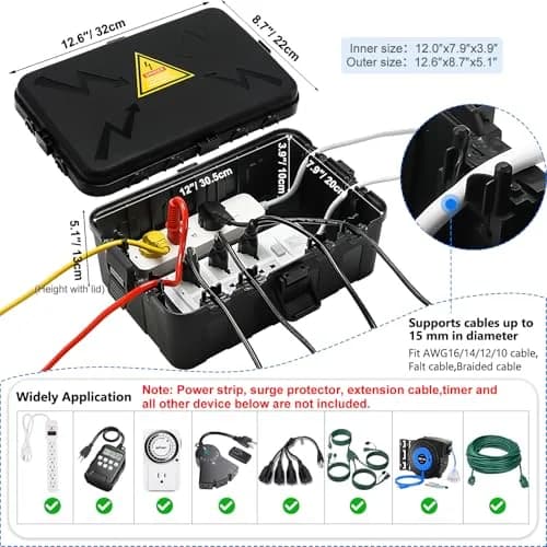 Hrensaw Large Outdoor Electrical Box Waterproof 34.3cm x 23.9cm x 13.4cm (12.5 x 8.5 x 5 inches) | IP54 Rated for Indian Weather thumbnail 2
