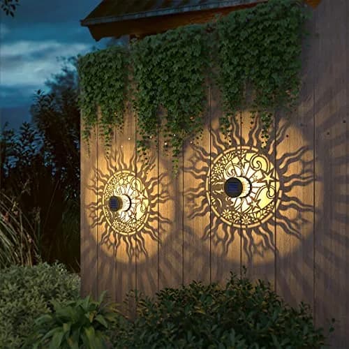 gardencave Sun Moon Solar Fence Lights 2 Pack | Decorative Outdoor Metal Lights thumbnail 7