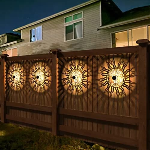 gardencave Sun Moon Solar Fence Lights 2 Pack | Decorative Outdoor Metal Lights thumbnail 3