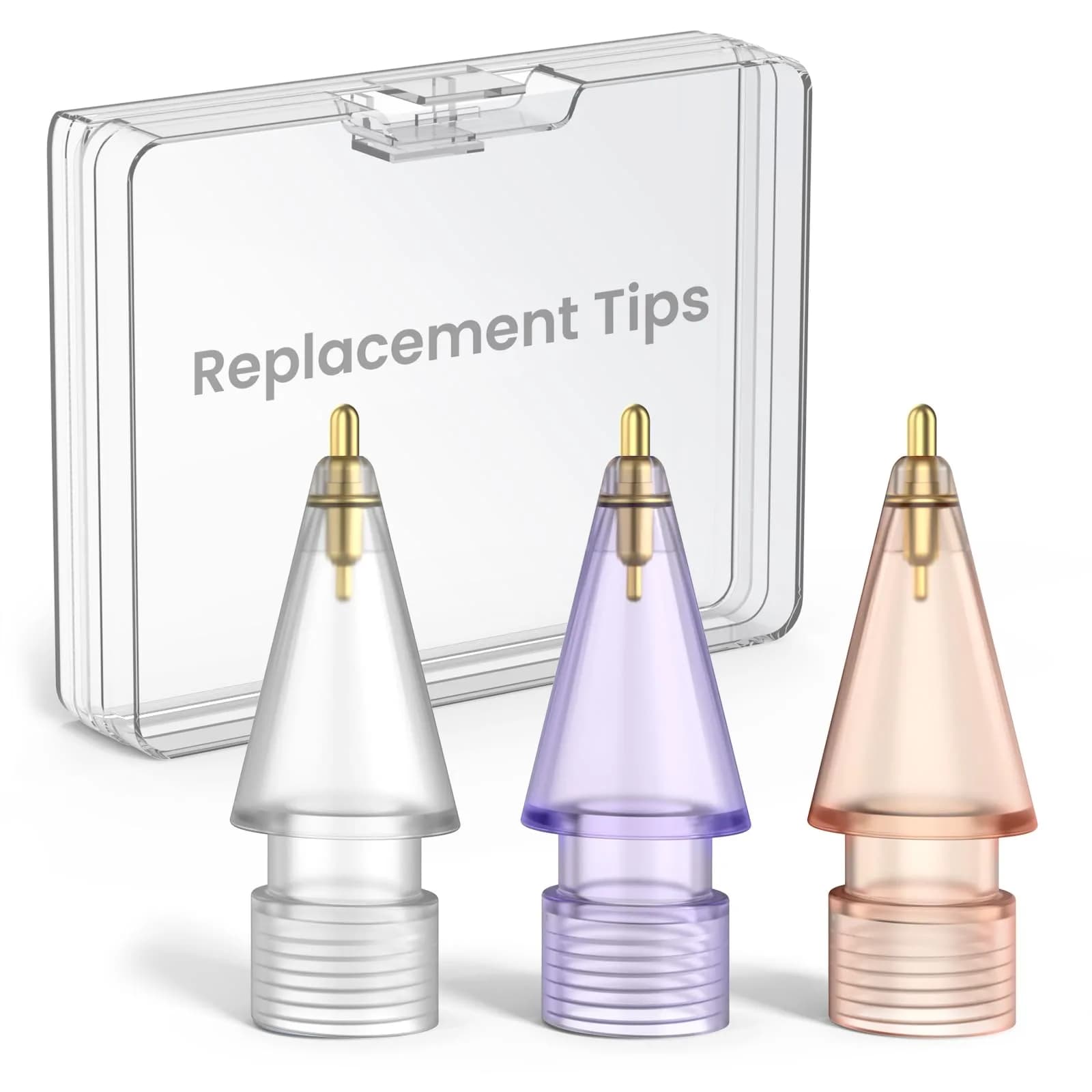 Delidigi Replacement Tips for Apple Pencil Pro/2nd/1st/USB-C | Wear-Resistant Metal Tips for Precise Control — Clear, Clear Purple, Clear Pink