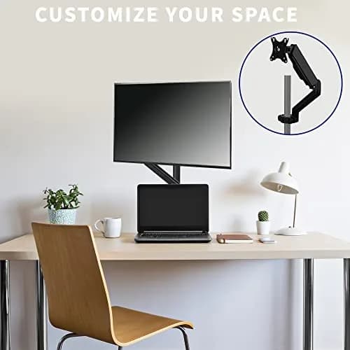 VIVO Black Pneumatic Pole Mounted Monitor Arm for 17-32 in Screens | Full Motion Articulating Arm thumbnail 2