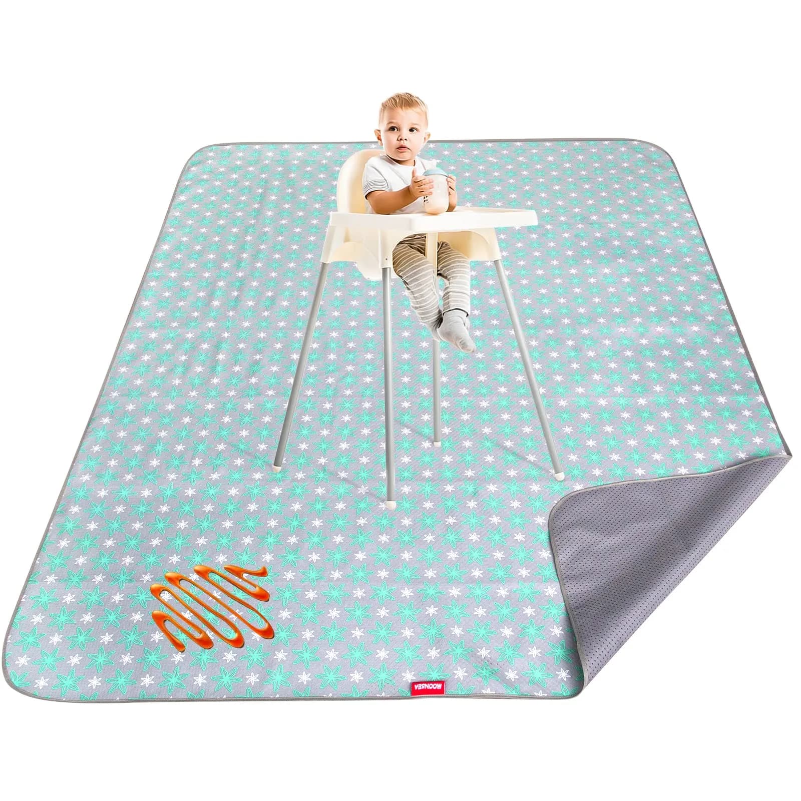 Moonsea Green Flower Splat Mat 106.7cm x 116.8cm (42x46 Inch) | Waterproof & Machine Washable Floor Protector — Flower