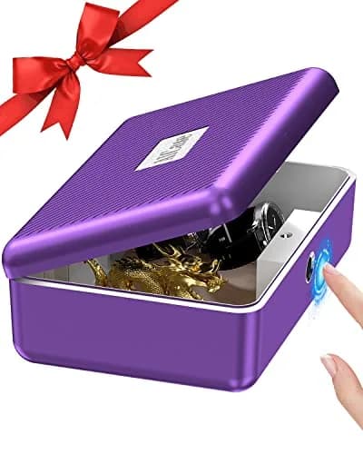 AICase Biometric Fingerprint Storage Box Purple | Portable Cash Jewelry Security Lock Box Safe with Combination Lock thumbnail 1