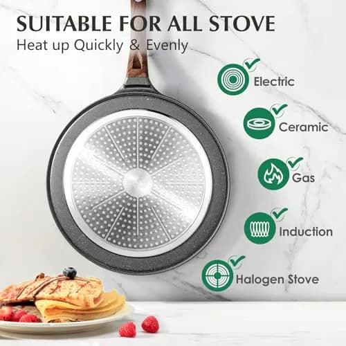 SENSARTE 12 Inch Nonstick Crepe Pan Granite Coating Pancake Pan Gray | Induction Compatible, Lightweight & Easy to Clean thumbnail 4
