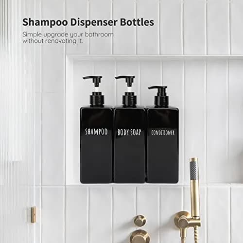 Segbeauty Black Plastic Square Soap Dispenser Set | 3pcs 500ml (16.9oz) Refillable Pump Bottles for Shampoo, Conditioner, Body Wash thumbnail 2
