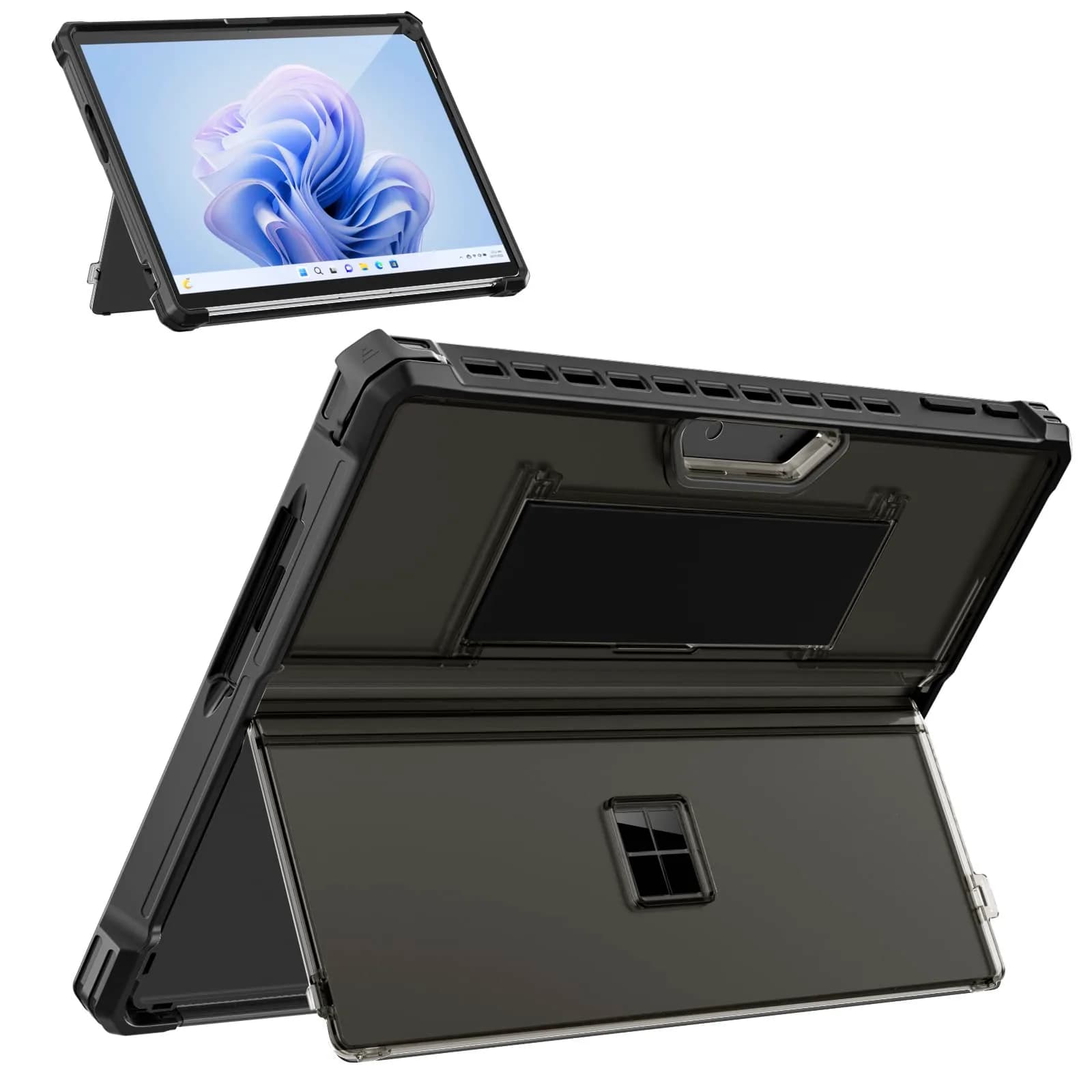 MoKo Blue Hybrid Protective Case for 13" Microsoft Surface Pro 12th 2026, Surface Pro 11/10/9 | Shockproof Kickstand Hand Strap — Translucent Black