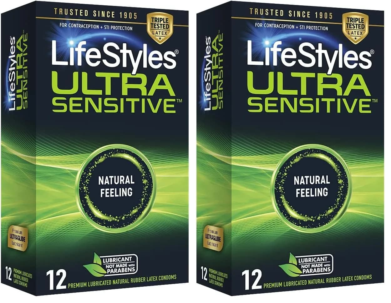 LifeStyles Ultra Sensitive Natural Feeling Lubricated Latex Condoms, 12 Count (Pack of 2) | Ultra Thin & Sensitive for Maximum Pleasure - main product image