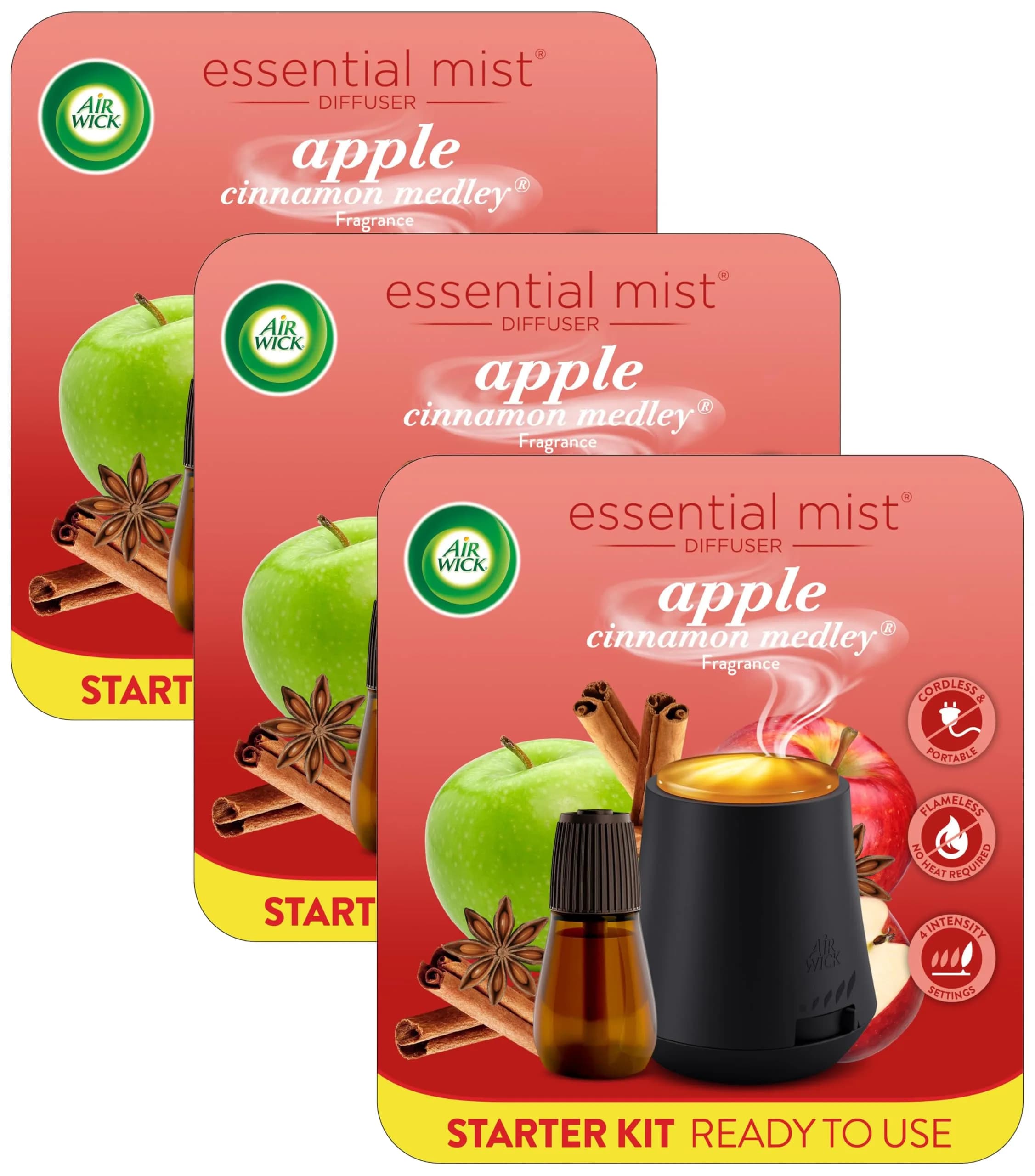 Air Wick Essential Mist Starter Kit, Apple Cinnamon | Modern Cordless Diffuser with Natural Essential Oils — Black