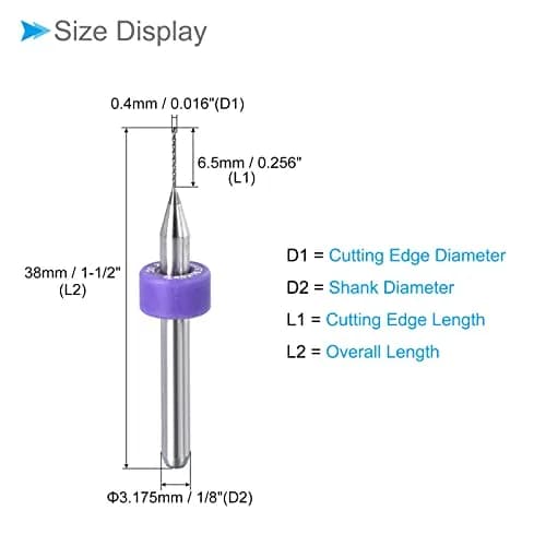 CoCud 0.4mm Micro PCB Drill Bits 1/8" Shank 38mm L | Tungsten Carbide for CNC Engraving Machines thumbnail 2