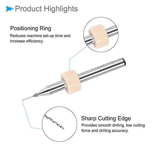 CoCud 0.2mm Micro PCB Drill Bits 38mm (1.5") Length, 1/8" (3.175mm) Shank, 20-Piece Set | Tungsten Carbide for CNC & Engraving thumbnail 5