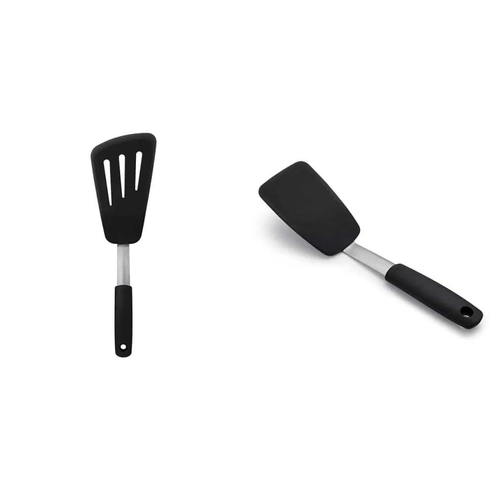 OXO Good Grips Small Silicone Flexible Turner & Omelet Turner Set, Black | Heat-Resistant Up to 450ºF