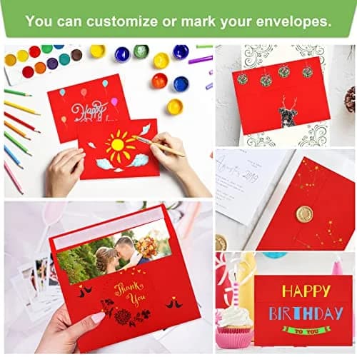 Joyberg Red A4 Envelope 10.8 x 16 cm (4.25 x 6.25 inches) | Self-Seal for Invitations & Photos thumbnail 5