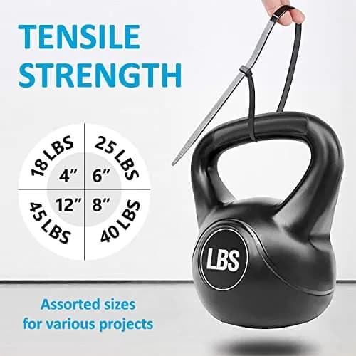 ANOSON Zip Ties Assorted Sizes 4"+6"+8"+12" | UV Resistant Nylon, 2000 Pack, Black thumbnail 3