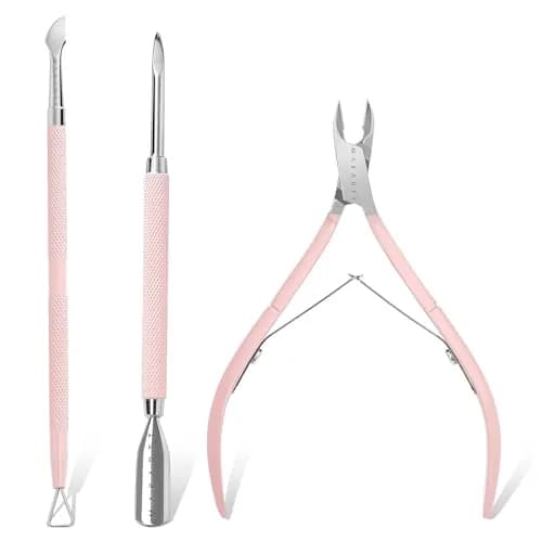 Makartt Pink 3 Pcs Cuticle Nipper Set with Pusher & Scraper | Professional Stainless Steel Nail Care Tools thumbnail 1