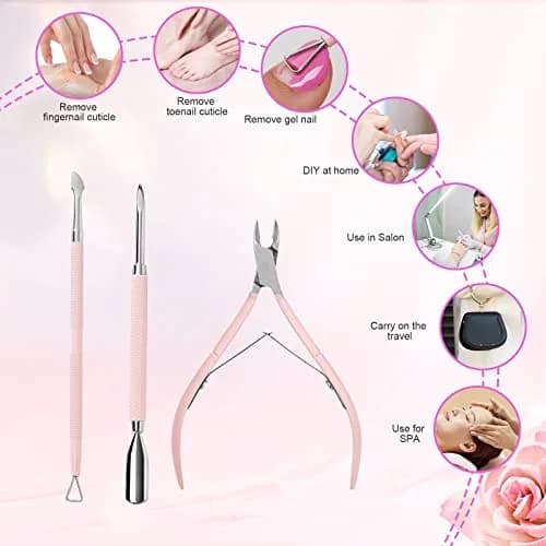 Makartt Pink 3 Pcs Cuticle Nipper Set with Pusher & Scraper | Professional Stainless Steel Nail Care Tools thumbnail 8