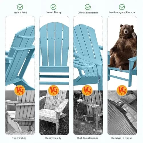 FOOWIN Folding Adirondack Chair Set of 2 | Weatherproof HDPE, 400 lbs Capacity, Ergonomic Design thumbnail 4