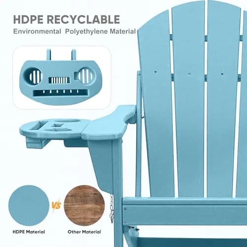 FOOWIN Folding Adirondack Chair Set of 2 | Weatherproof HDPE, 400 lbs Capacity, Ergonomic Design thumbnail 5