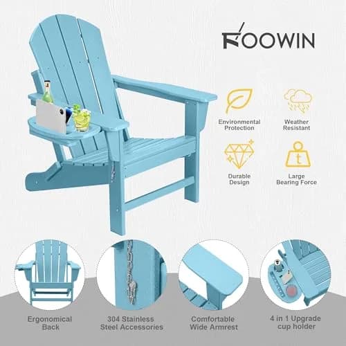 FOOWIN Folding Adirondack Chair Set of 2 | Weatherproof HDPE, 400 lbs Capacity, Ergonomic Design thumbnail 6