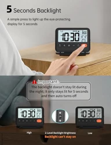 MeesMeek 6201 Digital Travel Alarm Clock 10.0 cm (4 in) | Battery Operated with Backlight & Temperature thumbnail 4