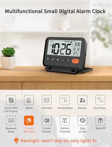 MeesMeek 6201 Digital Travel Alarm Clock 10.0 cm (4 in) | Battery Operated with Backlight & Temperature thumbnail 2